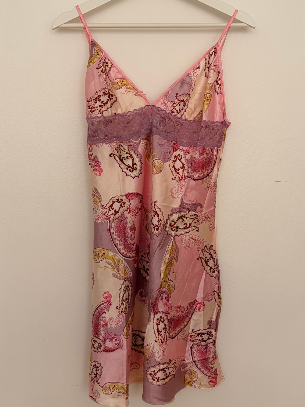 Y2K Pink Paisley Lace-Trim Slip Dress